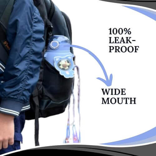 Kids Water Bottle with Straw Strap