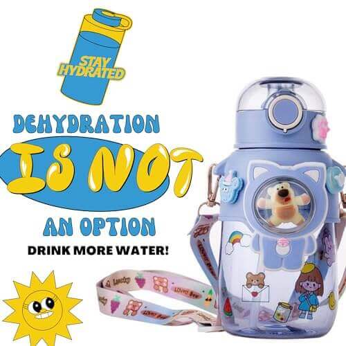 Kids Water Bottle with Straw Strap