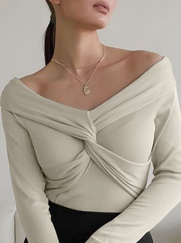 Off-the-Shoulder Sweater in Khaki