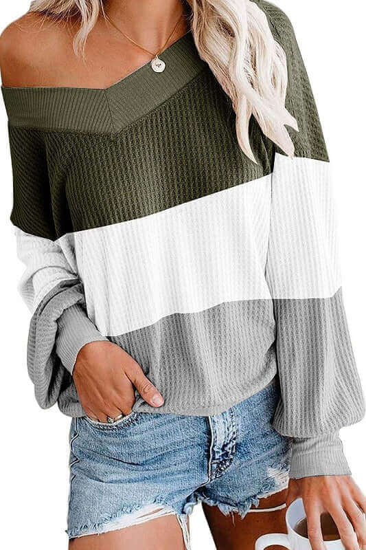 V-Neck Off-the-Shoulder Sweater