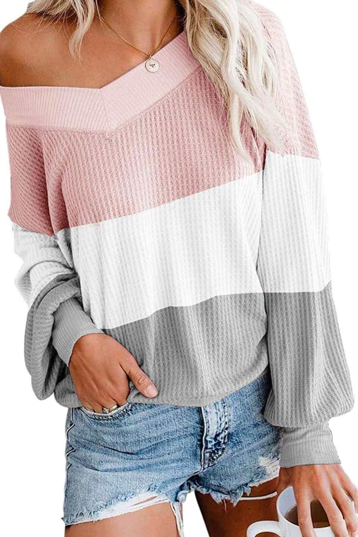 V-Neck Off-the-Shoulder Sweater