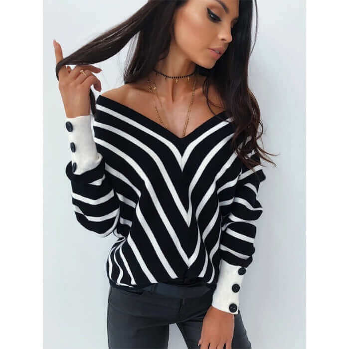 V-neck Off-the-Shoulder Sweater