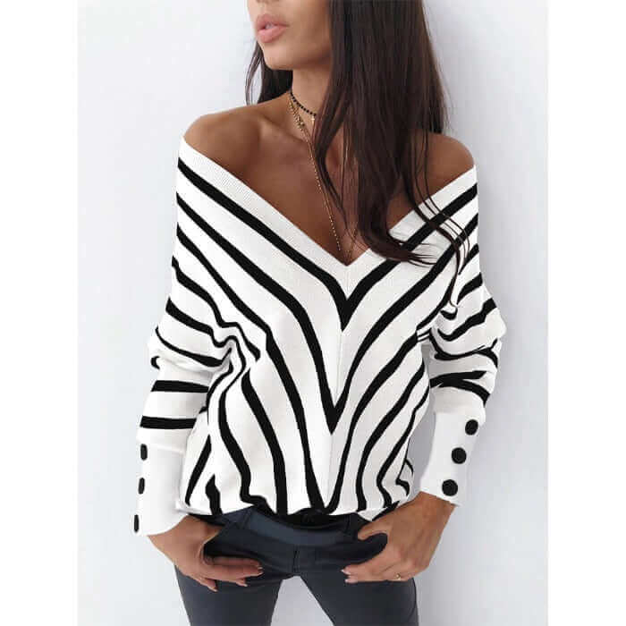 V-neck Off-the-Shoulder Sweater